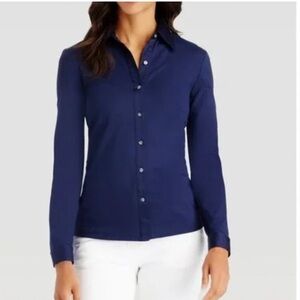 J.McLaughlin Betty Shirt XL Navy Blue Catalina Cloth Preppy Coastal Chic